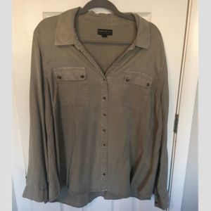Army Green Long Sleeve Stud Button Down